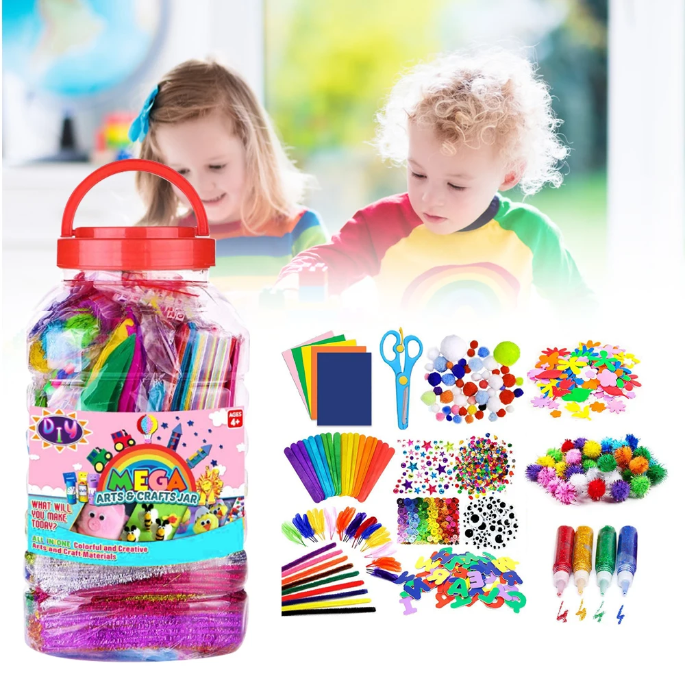 

Colorful Plush Sticks Wool Pompoms Materials Kids DIY Montessori Craft Pipe Math Counting Education Stick Child Puzzles Toy