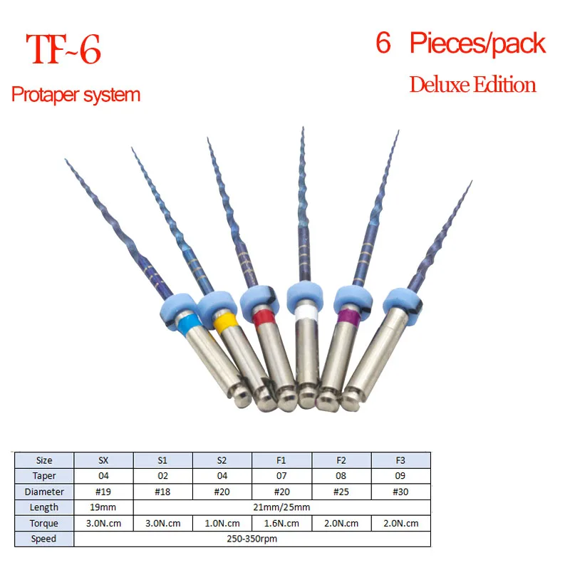 

6 шт./упаковка стоматологические файлы Тепловая активация конус корневой канал файловая система TF-6 Большие Супер Файлы
