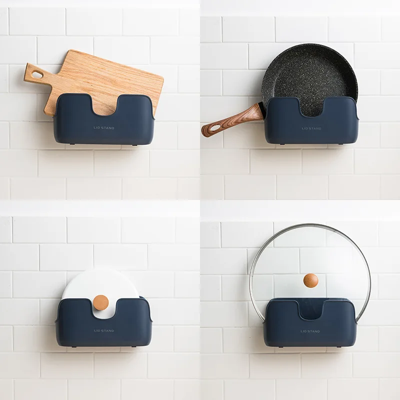 

1PCS Self Adhesive Pot Lid Holder Punch-Free Pan Cover Storage Rack Holder Wall Mounted Kitchen Utensil Tool Rest Organizer