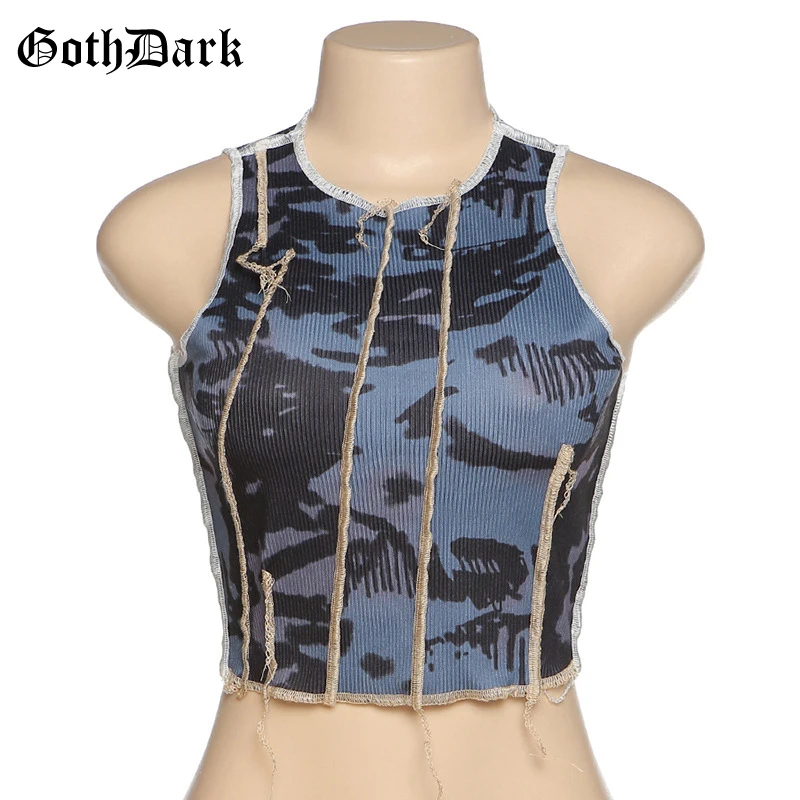 Готический топ на бретелях Goth Dark хит продаж 90s уличная одежда для девочек пэчворк