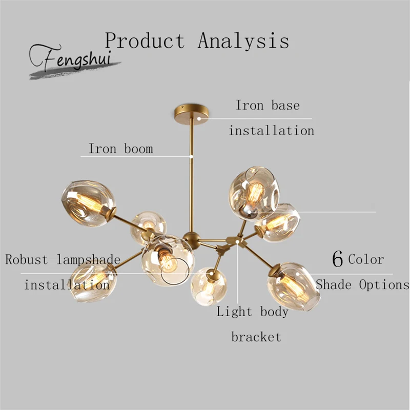 

Nordic LOFT Glass LED Chandelier Lighting Living Room Bedroom Modern Luxury Kitchen Hanging Lamp Ball Luster Ceiling Chandeliers