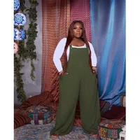 plus size one piece button overalls autumn woman fashion set floor length loose wide leg jumpsuit oversized rompers with pockets
