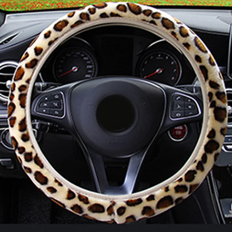 Чехол рулевого колеса автомобиля Леопардовый плюшевый Противоскользящий зимний