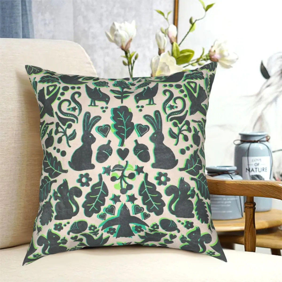 

Квадратная наволочка с принтом двух кроликов, украшение на молнии, оптовая продажа