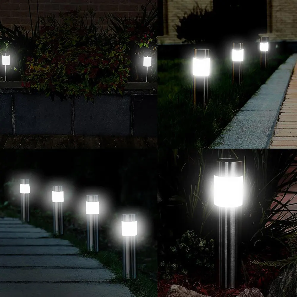 LED Solar Lawn Lamp Outdoor Garden Path Light Stainless Steel Bollard Led Stick Lights White | Лампы и освещение