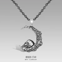 men exquite punk hip hop moon skull necklace pendant chains stainless steel biker unique gift jewelry for women men dropshipping