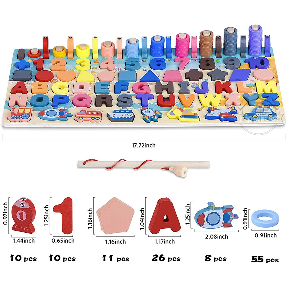 Montessori educational Wooden Toys for Kids Board Math Fishing wooden toys baby 1 2 3 Years Old | Игрушки и хобби