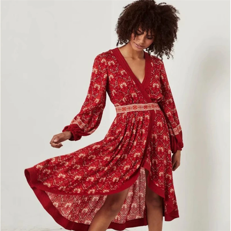 Красное Облегающее Бандажное платье женское корейское шифоновое с принтом и