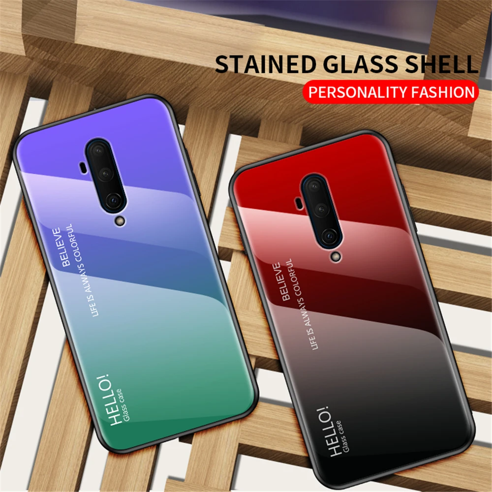 Цвет градиента Чехол для телефона OnePlus 8 7T 7 Pro 6T 6 5T 5 Закаленное стекло Бампер Rainbow