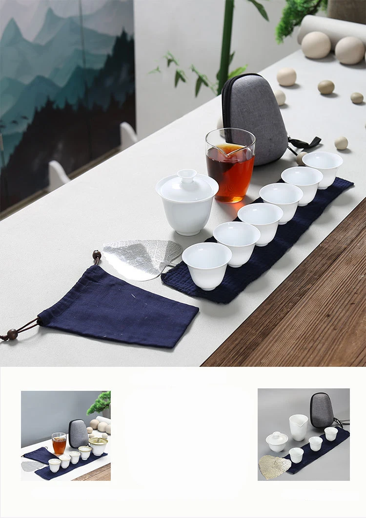 Фарфоровый сервиз Gaiwan чайные чашки Кружка Чайный чайник для чайной церемонии, китайский портативный чайный набор кунг-фу, керамическая дорожная чайная чашка с пакетом