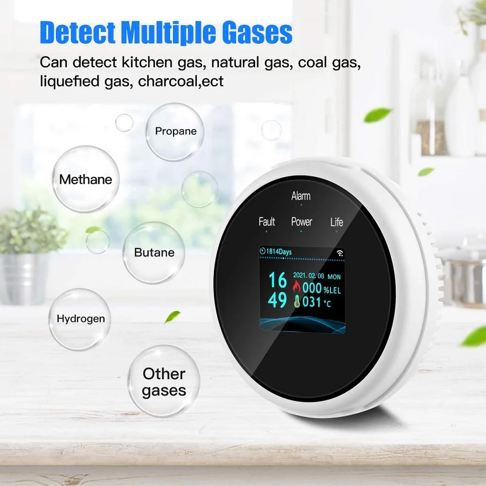 Датчик утечки газа Smart Life Tuya Wi-Fi датчик температуры с ЖК-дисплеем и сигнализацией
