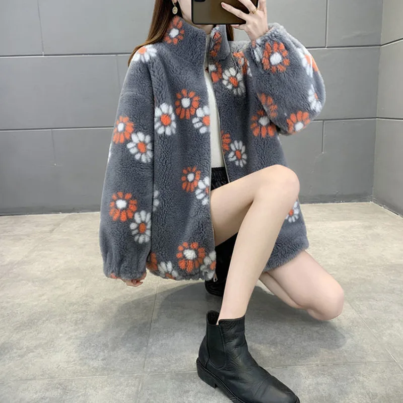 

Fashion Thick Grain Wool Fur Coat Jacket For Women Female Small Daisy Compound Fur Sheep Shearing Woolen Overcoat