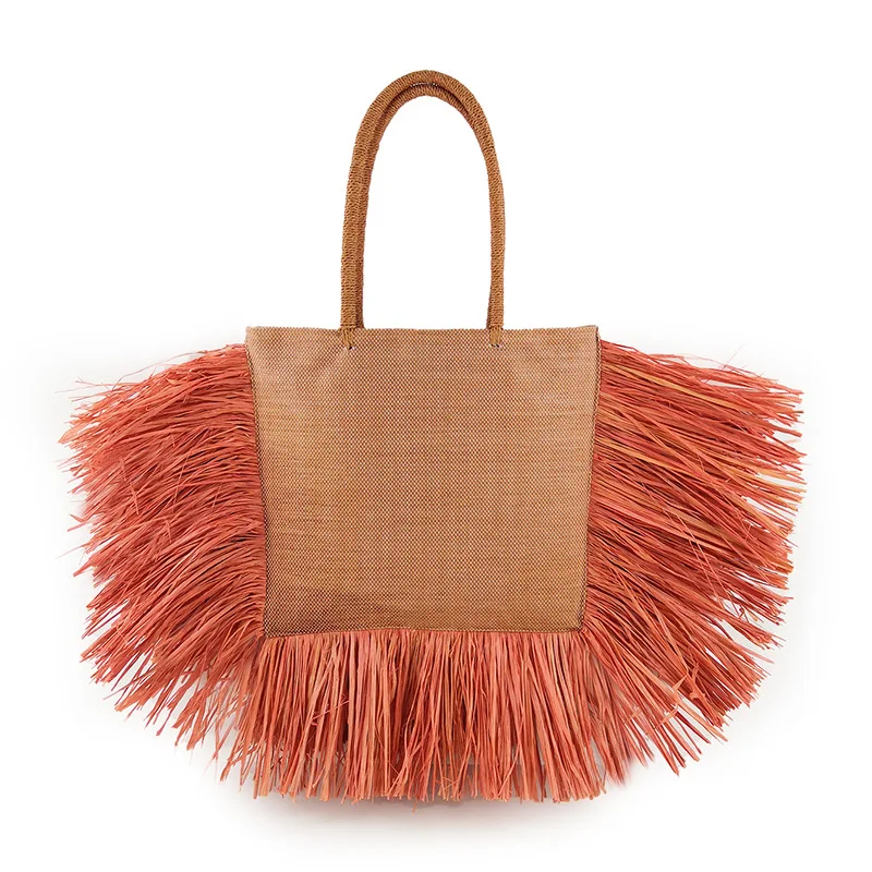 

Designer Ladies Woven Straw Bag Luxury Wicker Ladies Shoulder Bag Summer Beach Bohemian Tassel Surafi Large Capacity Tote Bag
