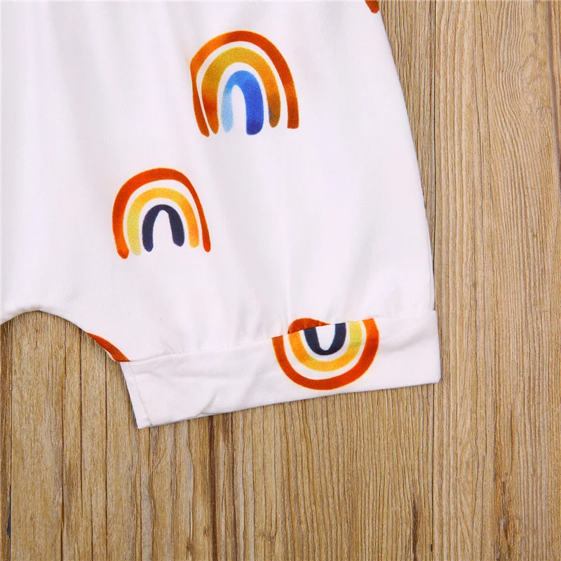 

2pcs 0-18Months Newborn Baby Girls Cotton Clothes Set,Children Girls Rainbow Print U-Neck Sleeveless Pullover+High Waist Shorts