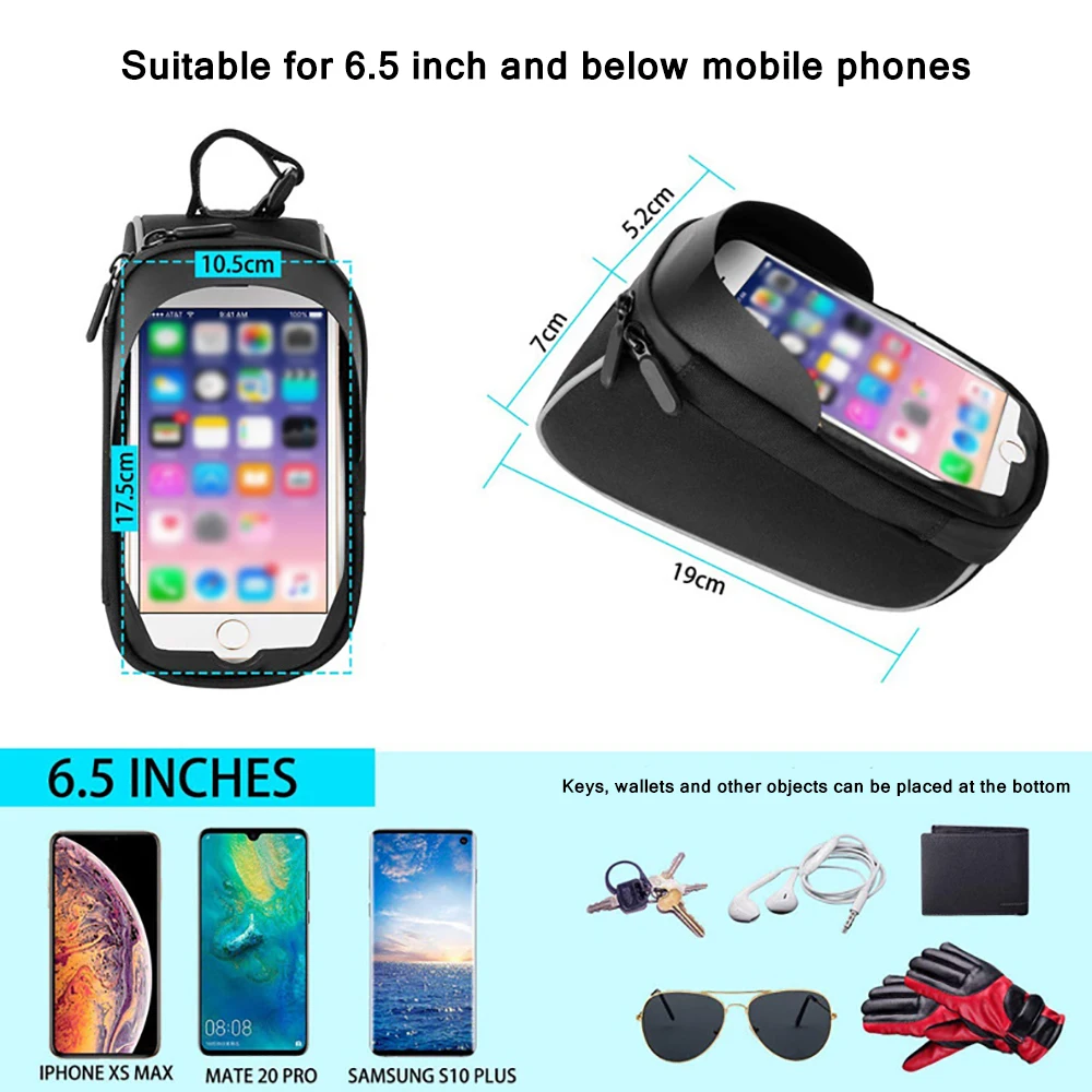 

6.5inch Bicycle Phone Bag Head Tube Handlebar Cell Mobile Phone Bag Case Holder Screen Phone Mount Bags Case Bike Accessiary