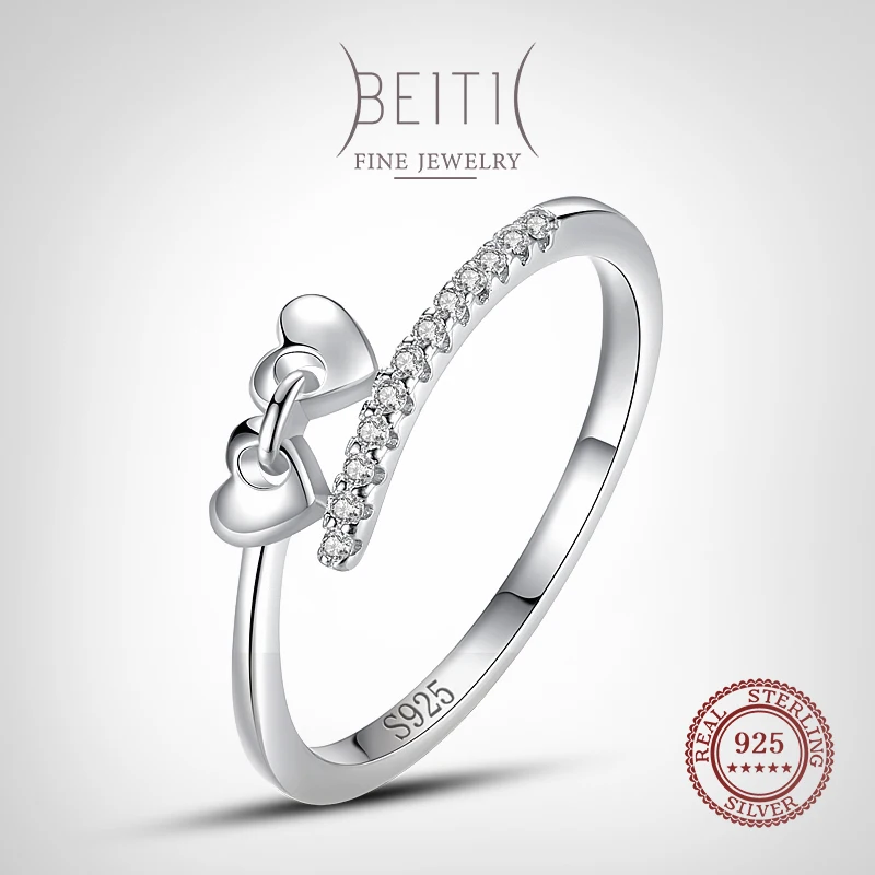 

Beitil Fashion 925 Sterling Silver Minimalist Heart CZ Finger Ring For Women Wedding Statement Fine Silver Jewelry