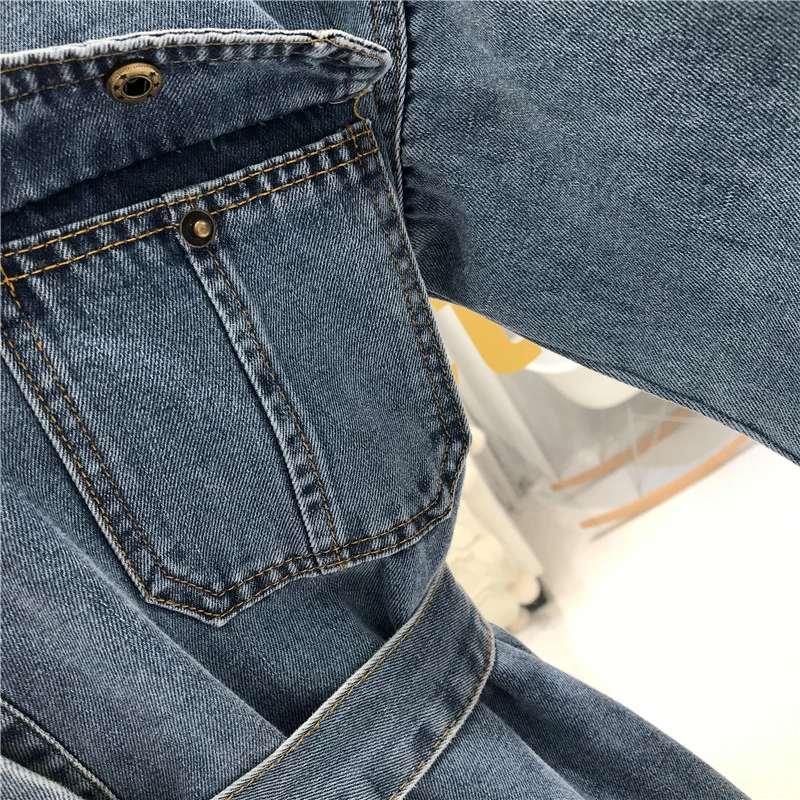 Куртка женская джинсовая с длинным рукавом однобортная винтажная верхняя одежда