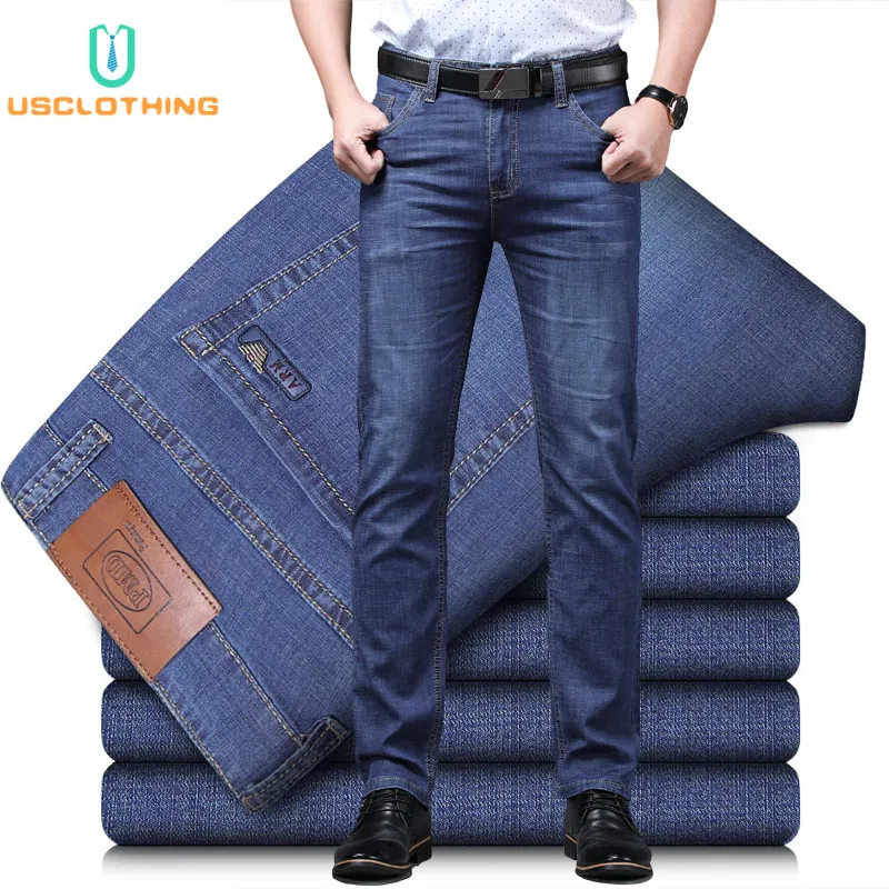 New Men Jeans Business Mens Casual Straight Slim Fit Blue Jeans Stretch Denim Pants Trousers Classic Skinny Jeans Men EF45NB
