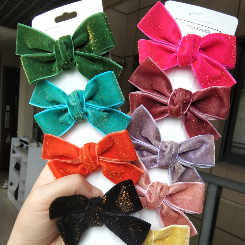 

3PCS Shiny Velvet Bow Hair Clips Handmade Hairpins for Girls Boutique Kids Headwear Fabric Bow Children Hair Accessories
