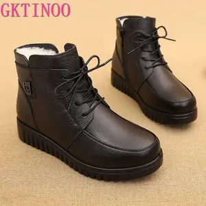 GKTINOO2022 г.; Женские зимние ботинки; Зимние ботильоны на плоской подошве; Женская теплая обувь на платформе; Ботинки из натуральной кожи на толстом меху