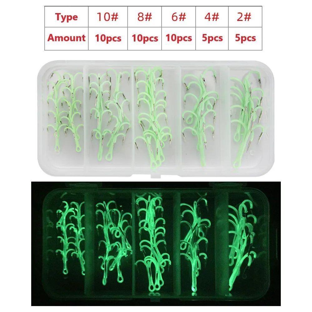 

40pcs Single Luminous Fishing Hook Hard Lure Bait #2 #4 #6 #8 #10 a Box for Free Freshwater High Quality Saltwater