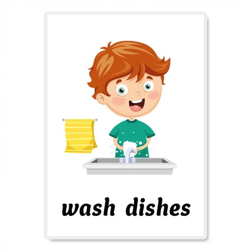 

34pcs English Early Learning Flash Cards For Kids Daily Behavior Life Education 17New