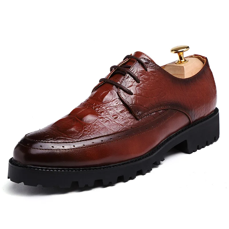 

Crocodile Pattern Men's Business Formal Wear Men's Shoes British Pointed Toe Youth Casual Thick-Soled Increased Wedding Shoes