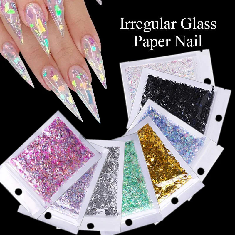 

Foil Colorful Flakes Irregluar Decoration Design for Girl Women Nails 5g Candy Glass Paper Holographics Nail Art Sticker Sequins