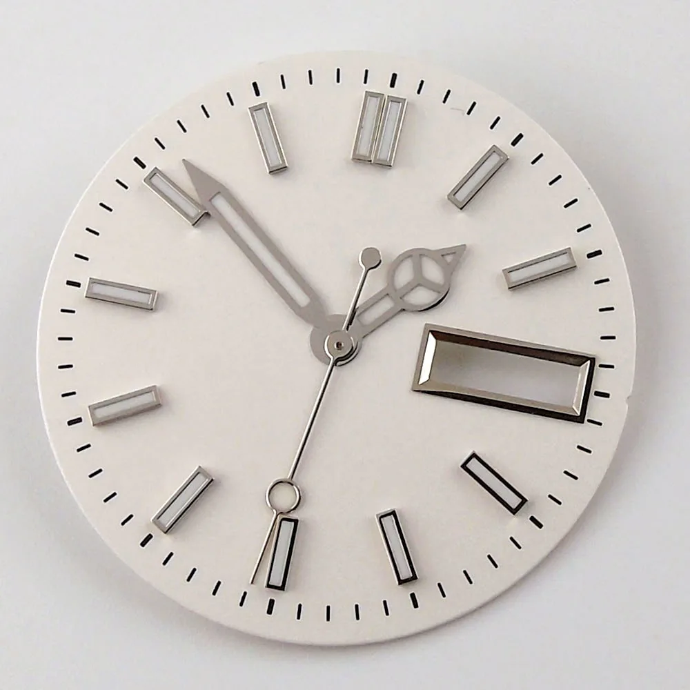 

29mm Watch Dial Watch Face With Hands Fit For NH36/NH36A Date/Day Calendar Window White