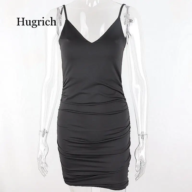 Женское Повседневное платье с V образным вырезом черное лямкой на шее и открытой