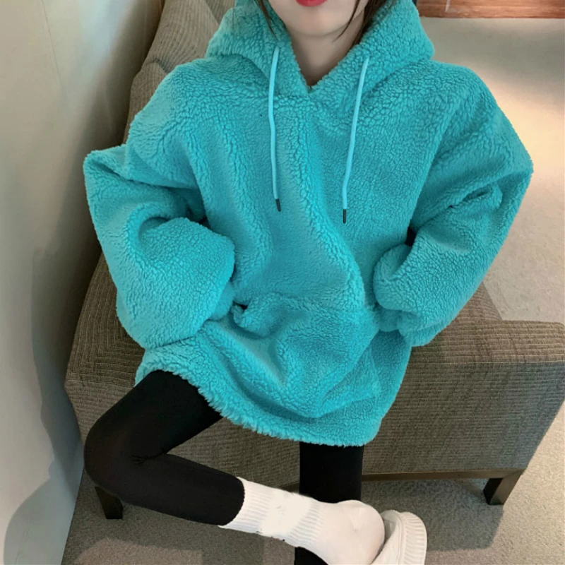 

Kimotimo Wool Hoodie Sweatshirt Women Hooded Long Sleeve Autumn Winter Cute Christmas Casual Chic Kawaii Pullover Hoodies