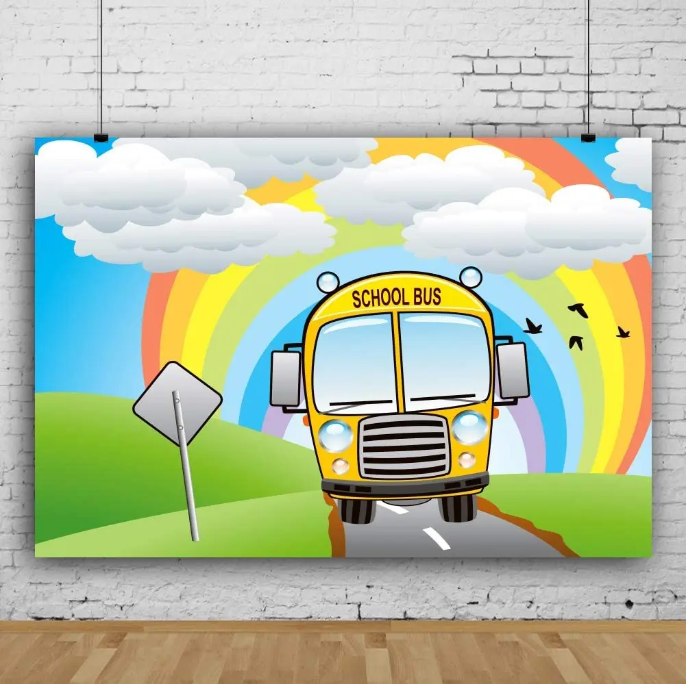 Мультяшный фон школьный автобус Радуга онлайн обучение для фотографии курса