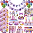 Столовая посуда Disney Princess тематика-София вечерние для девочек и детей, одноразовые декоративные тарелки на день рождения, Детские принадлежности для душа