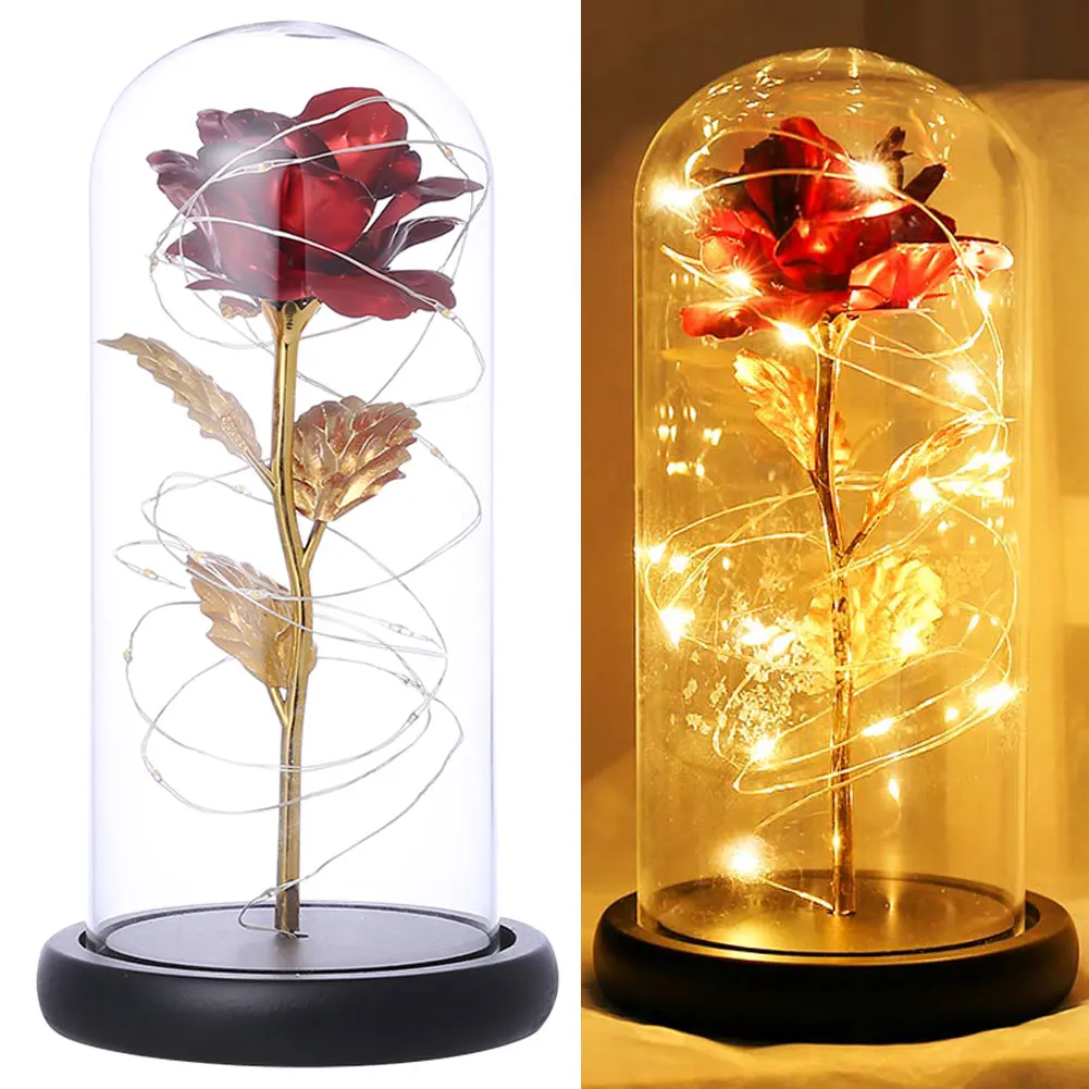 

Rose in Glass Dome Lights Enchanted Rose Artificial Flower Rose Perfect for Women Christmas Wedding Valentine's Day Anniversary
