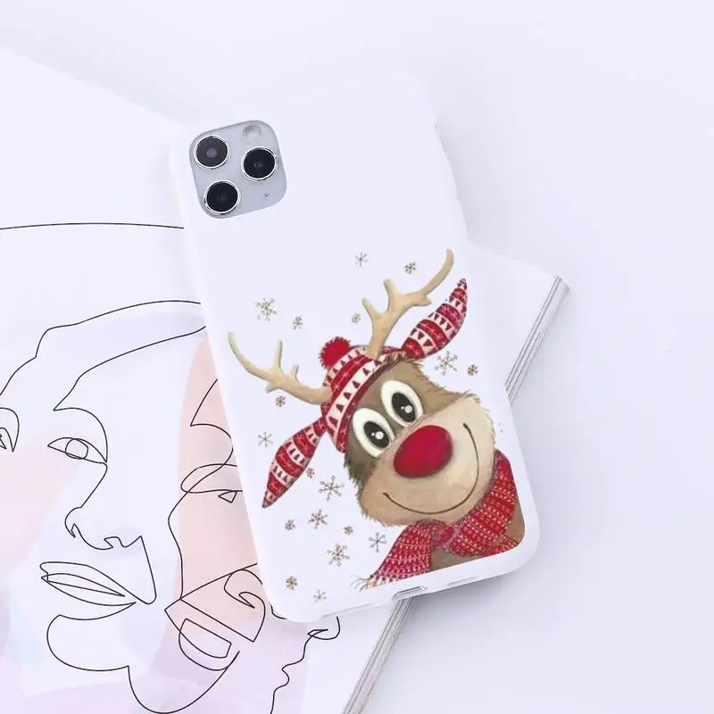 

cute cartoon Elk gift Merry Christmas Phone Case Candy Color for iPhone 6 7 8 11 12 s mini pro X XS XR MAX Plus