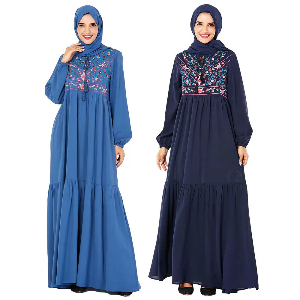 Женское длинное платье с вышивкой, свободное платье в арабском стиле
