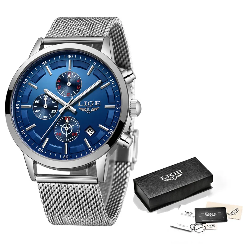 

Relogio Masculino LIGE Gift Men Watches Top Luxury Brand Casual Watch Men Simple Quartz Clock Stainless Steel Waterproof Watch