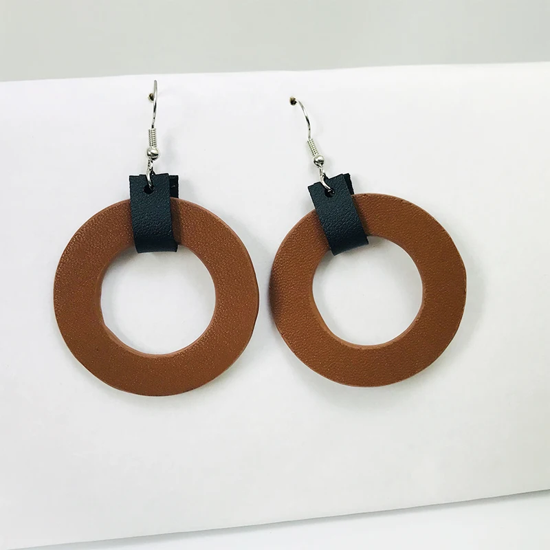 Женские серьги из искусственной кожи Cpop коричневые и синие элегантные с