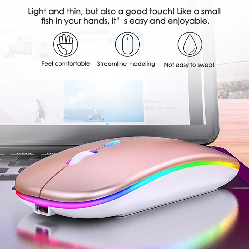 A2 2.4GHz Colorful Light Wireless Rechargeable Mouse Lightweight Portable Mute Mice Ergonomic Gaming For Laptop PC Tablet | Компьютеры и