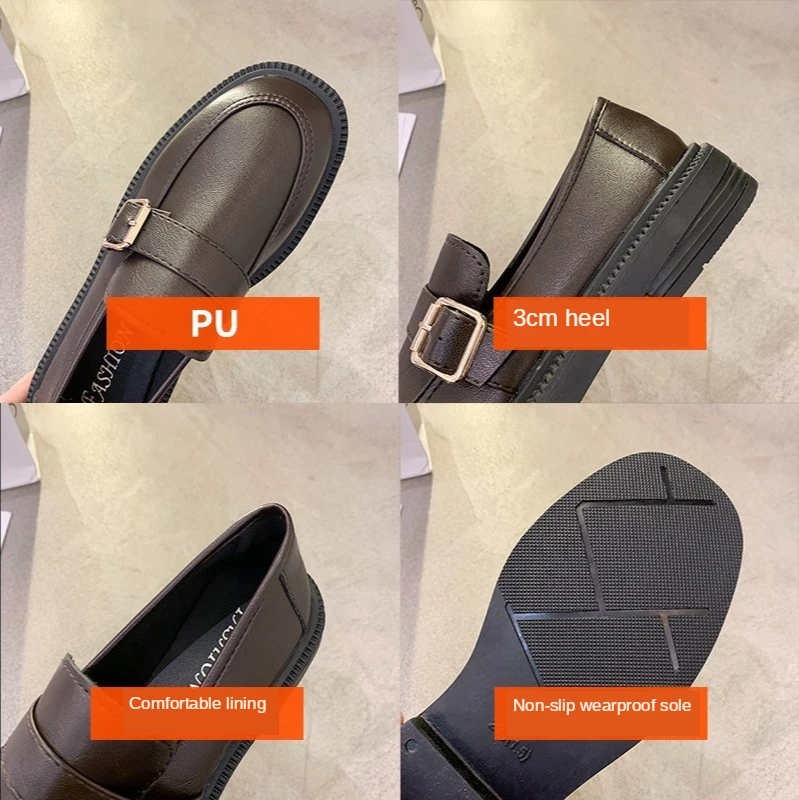 

Leather Loafers Women Slip on Square Head Toe Flats for Ladies Casual Women Shoes with Flat Sole Single Plus Velvet Warm Shoes