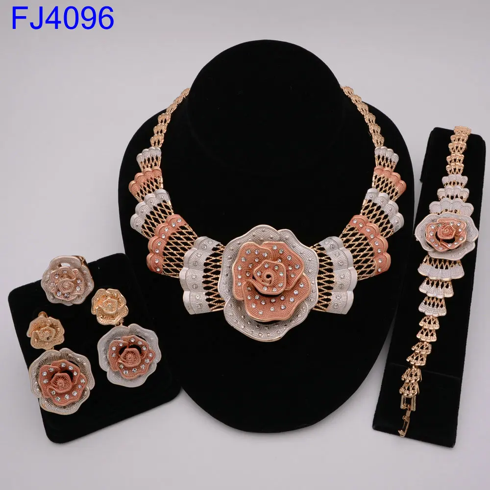 

Nigerian Wedding Bridal African Gold Color Jewelry Set Dubai Imitated Crystal Necklace Bracelet Earrings Ring Sets