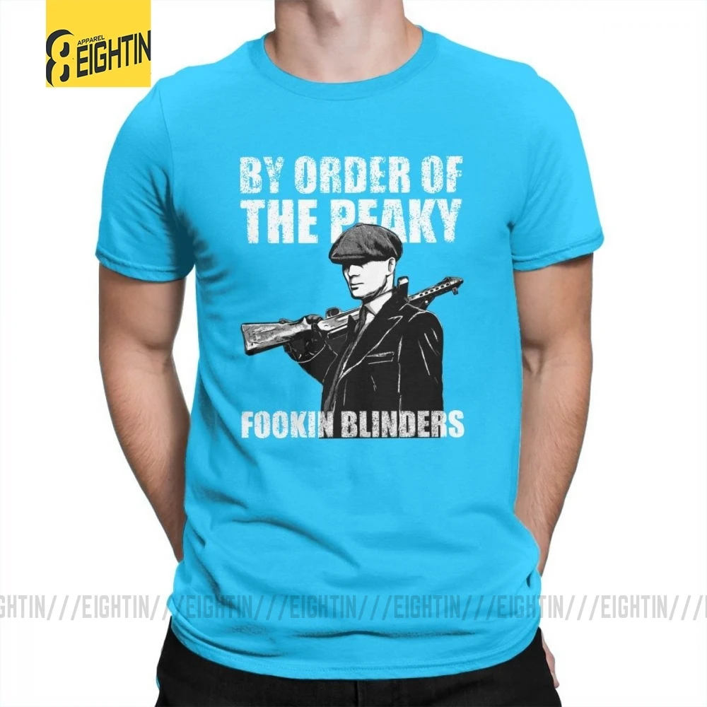 Футболки The Peaky Fookin blinds, хлопок, короткий рукав, круглый вырез, одежда для мужчин, футболки, винтажные, уникальные, 4XL, футболка - Цвет: Medium Blue