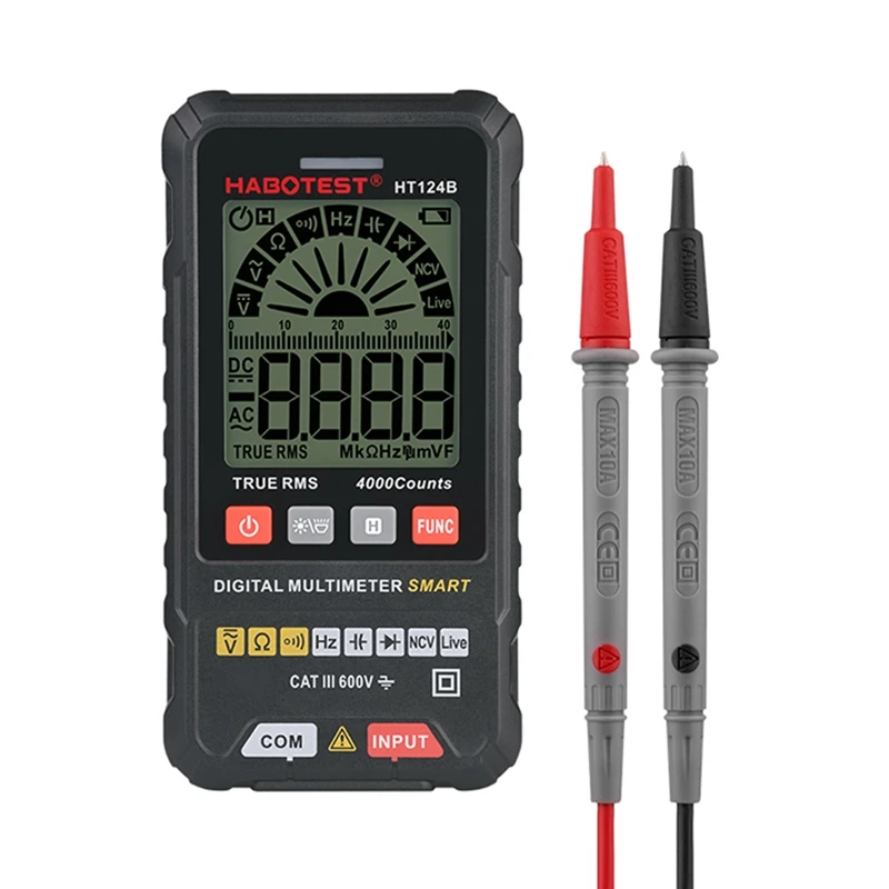 

HABOTEST Capacitor Tester Multimeter Digital Professional Smart Voltmeter RMS AC DC Voltage Ohm HZ Diode Continuity Meter HT124B
