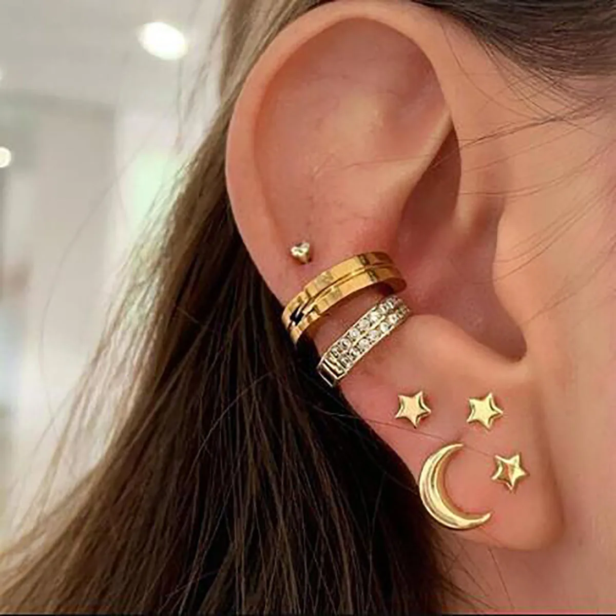 

Boho Golden Sun Star Moon Earring Set Women's Retro Fashion Sweet Geometric Metal Earrings Glamour Girl Birthday Gift Jewelry