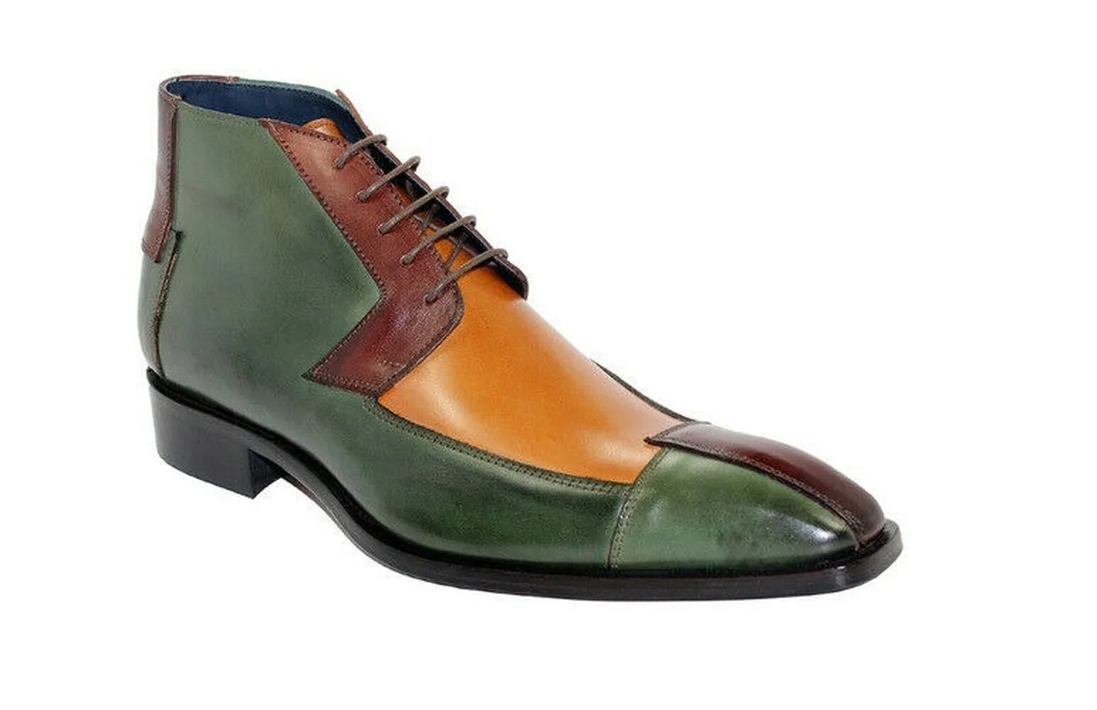 

Retro Mens PU Leather Colorblock Ankle Boots Low Heel Cowboy Casual Shoes Match Colors Chelsea Punk 3Colors Plus Size 38-48