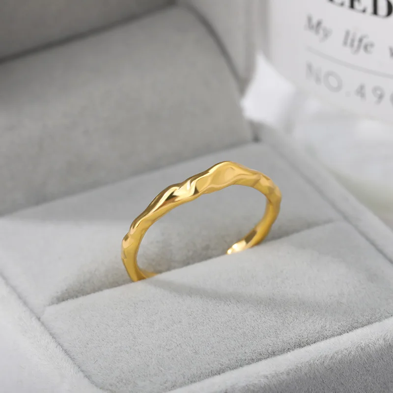 Gold Plated Irregular Rings for Women Adjustable Open Stainless Steel Ring 2023 Trend Engagement Wedding Jewerly anillos mujer