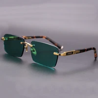 acetate vintage rimless sunglasses man luxury natural crystal stone lens green sun glasses goggles uv400 oculos top quality
