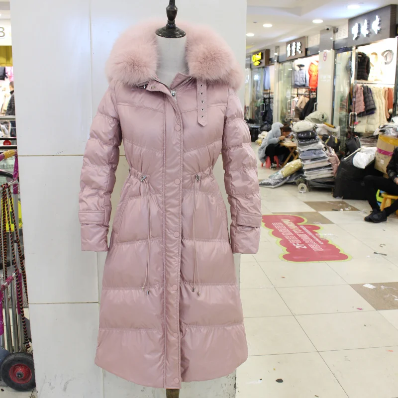 Пуховик женский зимний модный двойной Лисий меховой воротник с капюшоном теплое