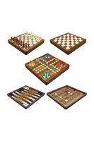 wooden 5 in 1 game set chess backgammon checkers ludo 9 stones wooden high grade game entertainment
