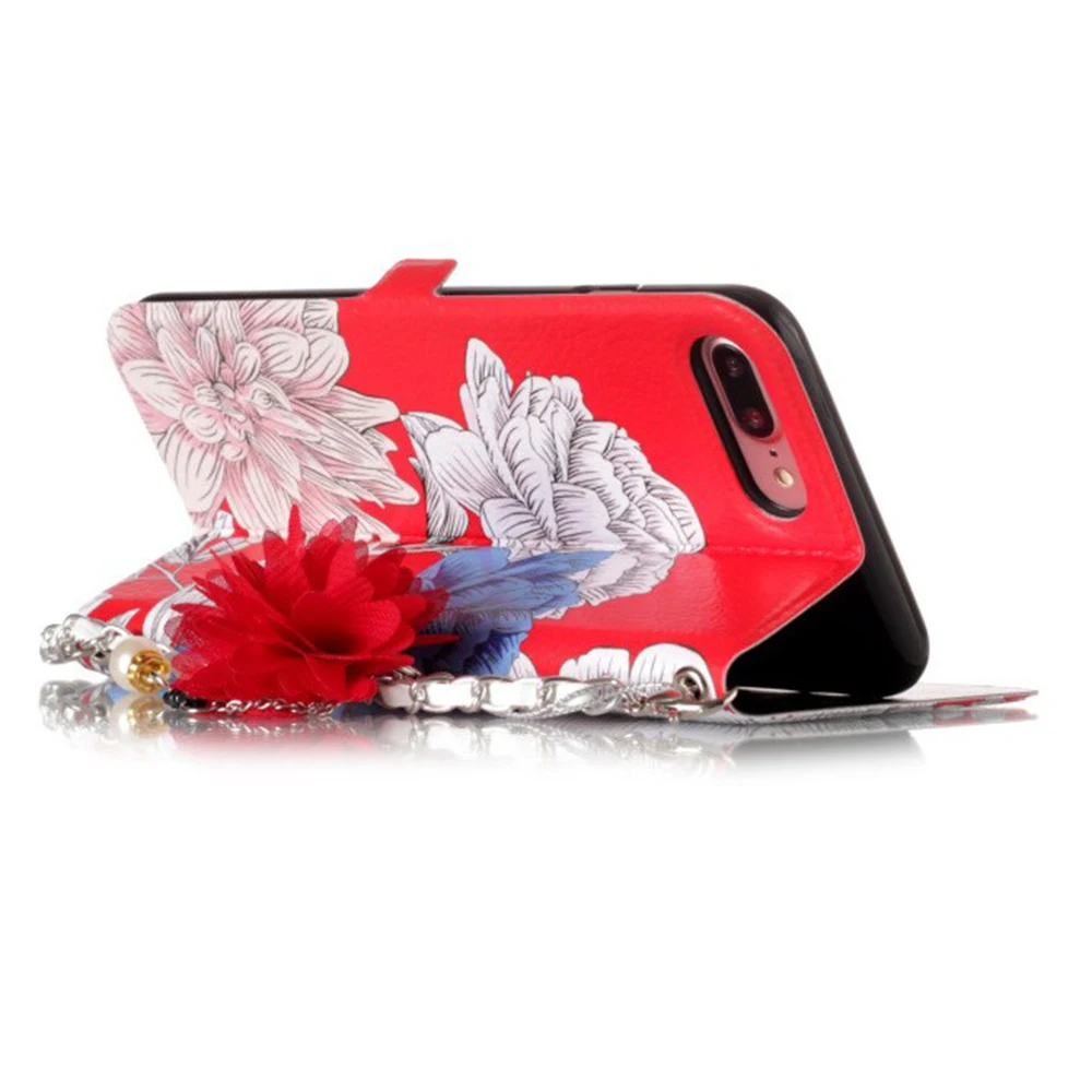 

Flower Flip Phone Case For iPhone 11 Pro Max X Xr Xs 6 6S 7 8 Plus Flora Leather Card Holder Kickstand With Key Chain Shells